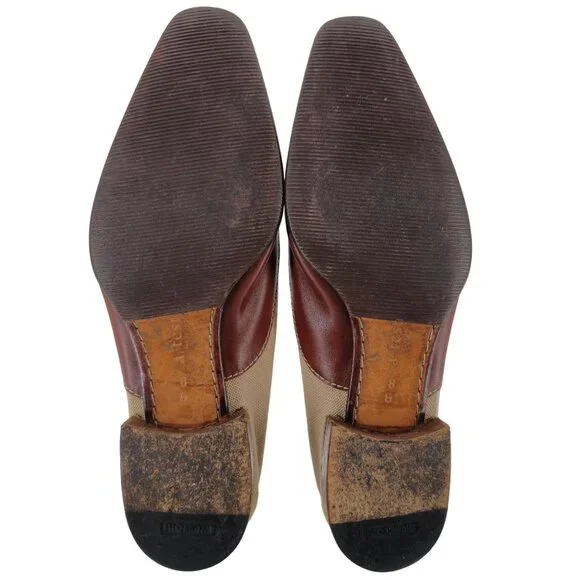 A. Testoni Italy Mens 9D Dress Shoes Beige Brown Canvas Leather Luxury Oxfords - Picture 3 of 11